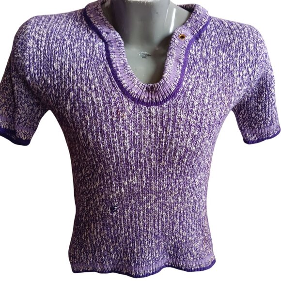 Vintage 1970's Small Men's Sweater T-shirt Purple Ribbed Knit Groovy Rocker